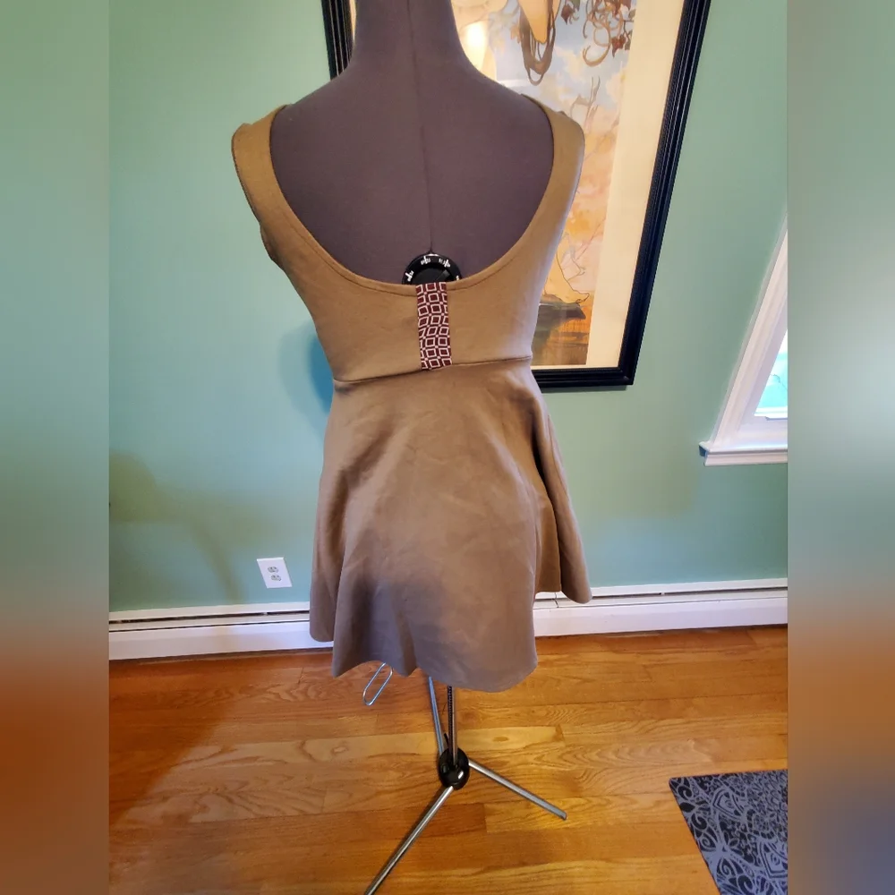Unique Elegant Tan Sleeveless Baby Doll Dress By Wisdom Eye - Picture 3 of 11